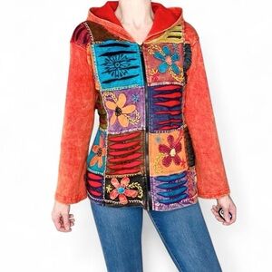 Rising International Hippie Floral Festival Cardigan Hooded Sweatshirt